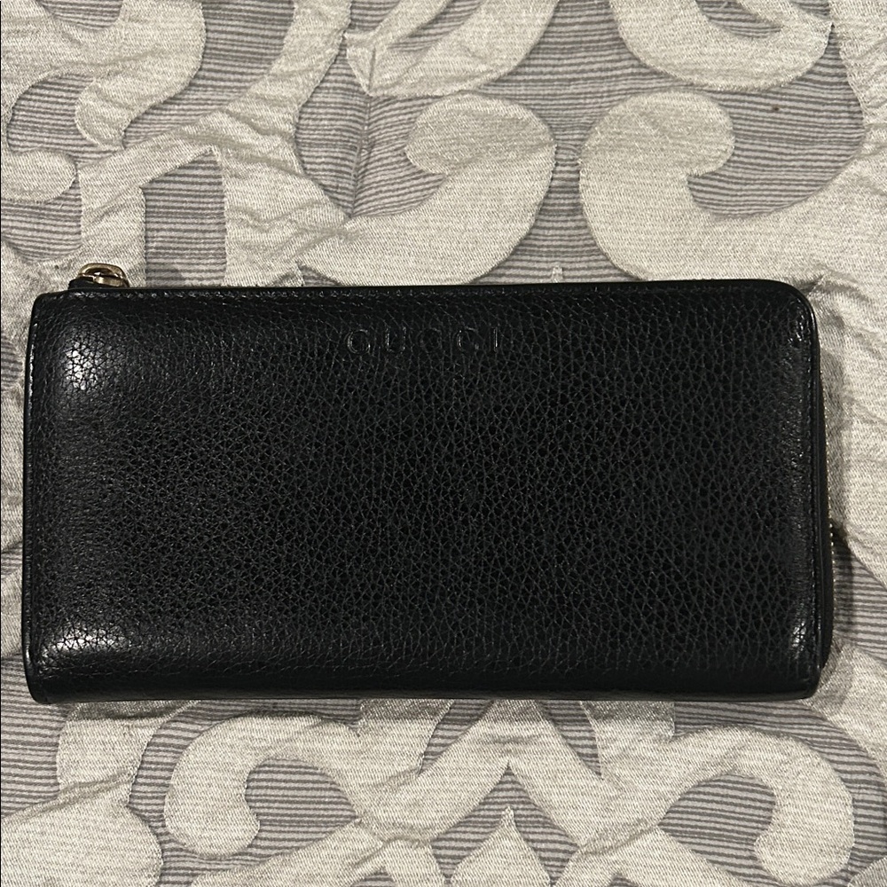 Gucci Black Grain Leather Zip Around Long Wallet